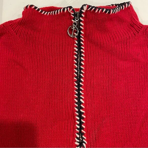 Cute Y2K oversized cozy sweater ‘Merica Red 1/4 zip chunky nautical pocket - Picture 5 of 8